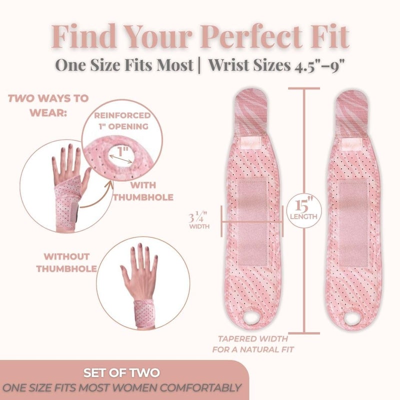 Activery Co Carpal Tunnel Wrist Brace Left Hand, Right Hand for Women, Day or Night Compression Wrist Support Brace for Fitness, Keyboard Use, or Overnight Support, 2 Pack, Pink Zebra Print - Image 2